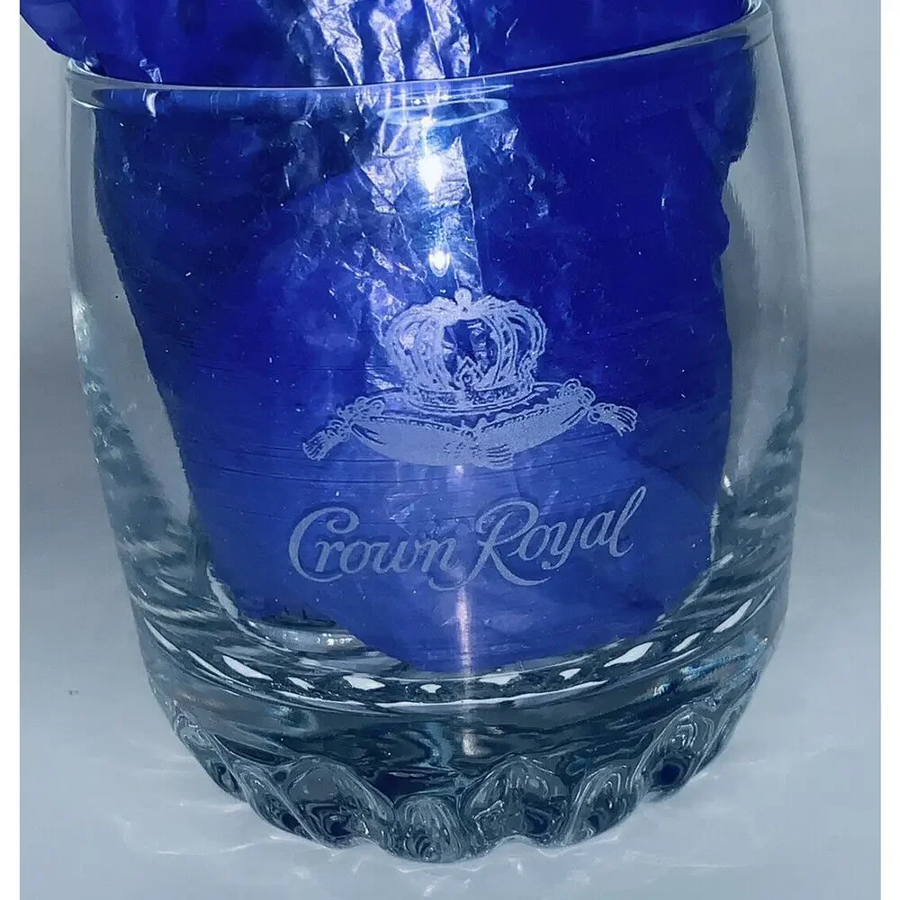 Crown Royal Old Fashioned Rocks Lowball Glass Etched Logo Label Made in Turkey
